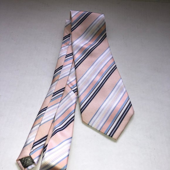 Dior Necktie Peach Blue Striped 100% Silk - Picture 1 of 5